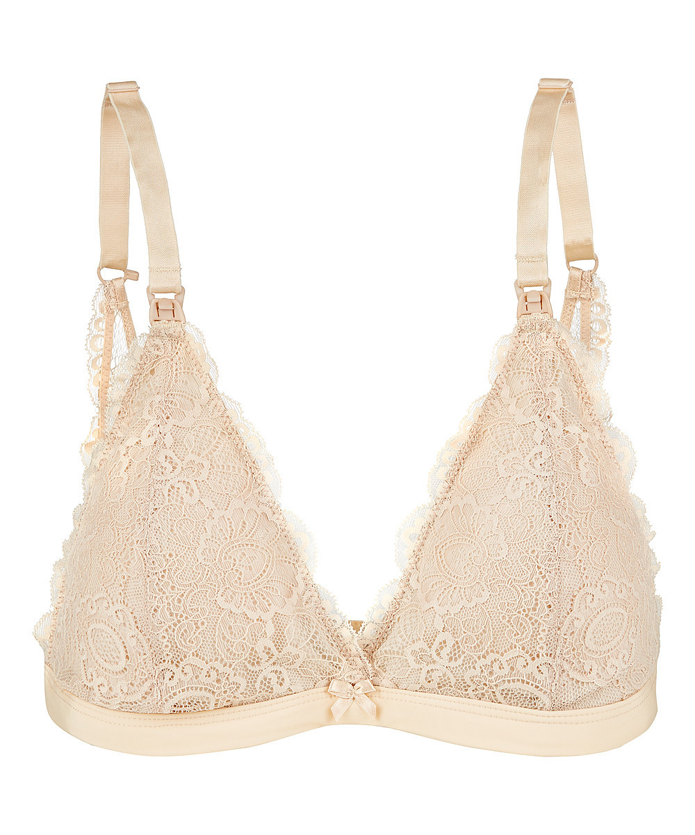 Oh La Lari Women's Bralettes Nude - Nude Lace Nursing Bralette - Women | Zulily