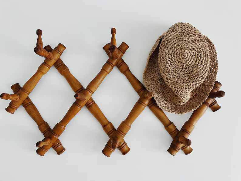 Antique French Faux Bamboo Wood Coat Rack/Accordion Peg Rack/Mug/Scarf/Hat/Jewelry Holder/Organiz... | Etsy (US)