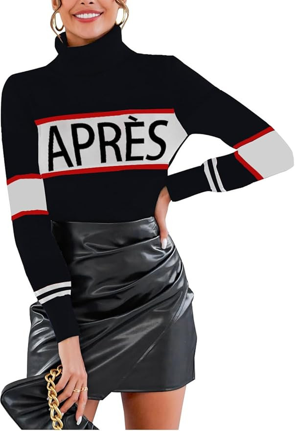 Women Turtleneck Sweaters Stripe Sleeve Colorblock Shirts Fitted Apres Ski Tops Fashion Winter Ou... | Amazon (US)