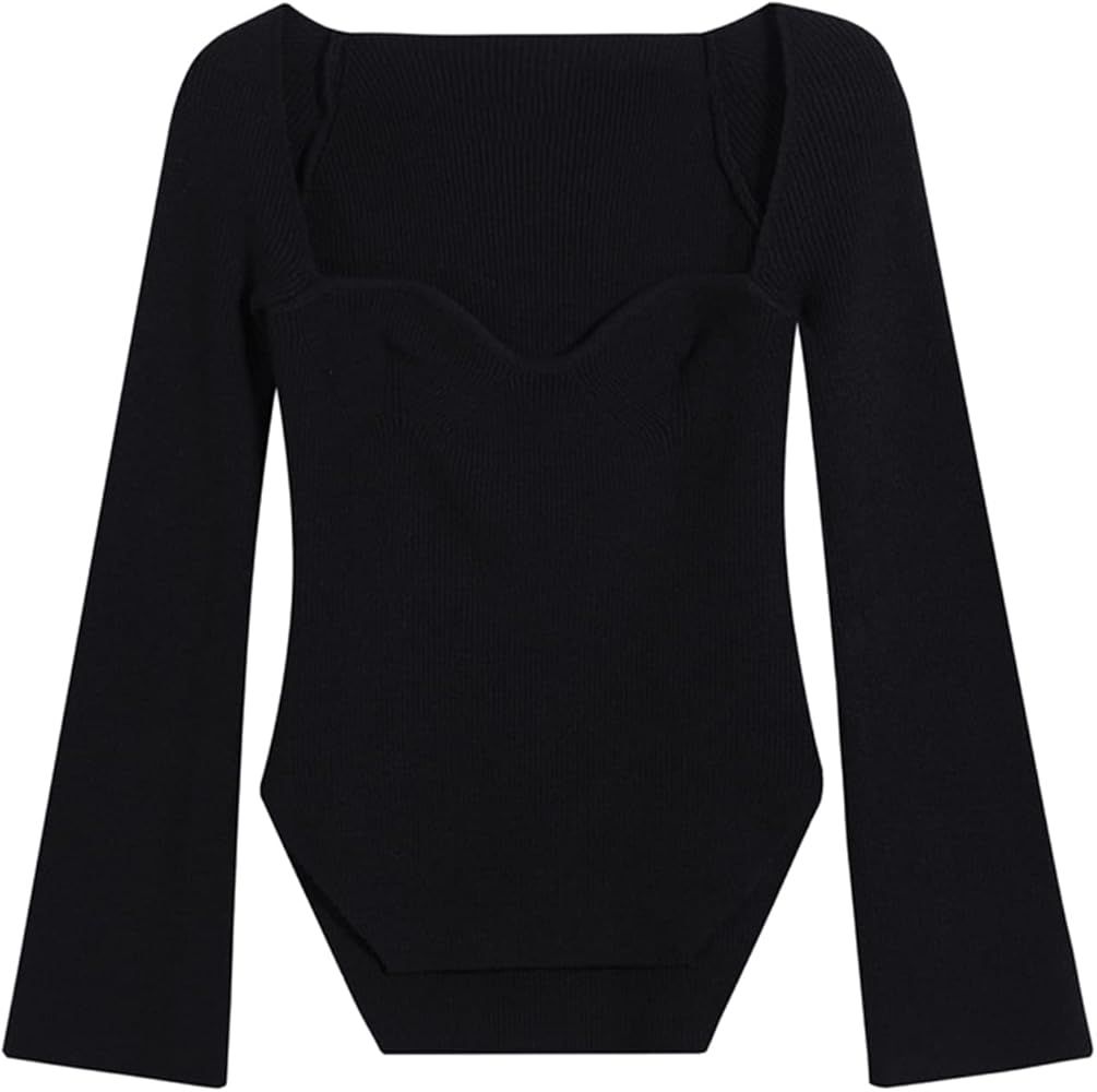 Blouse, Plain Long Sleeve Knitted Fashion Irregular Hem Women Strapless Top for Party | Amazon (US)