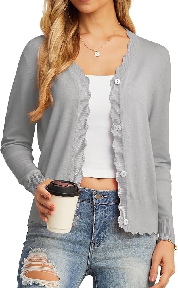 GRECERELLE Women's Long Sleeve V-Neck Button Down Cardigan Knit Shrugs Sweater | Amazon (US)