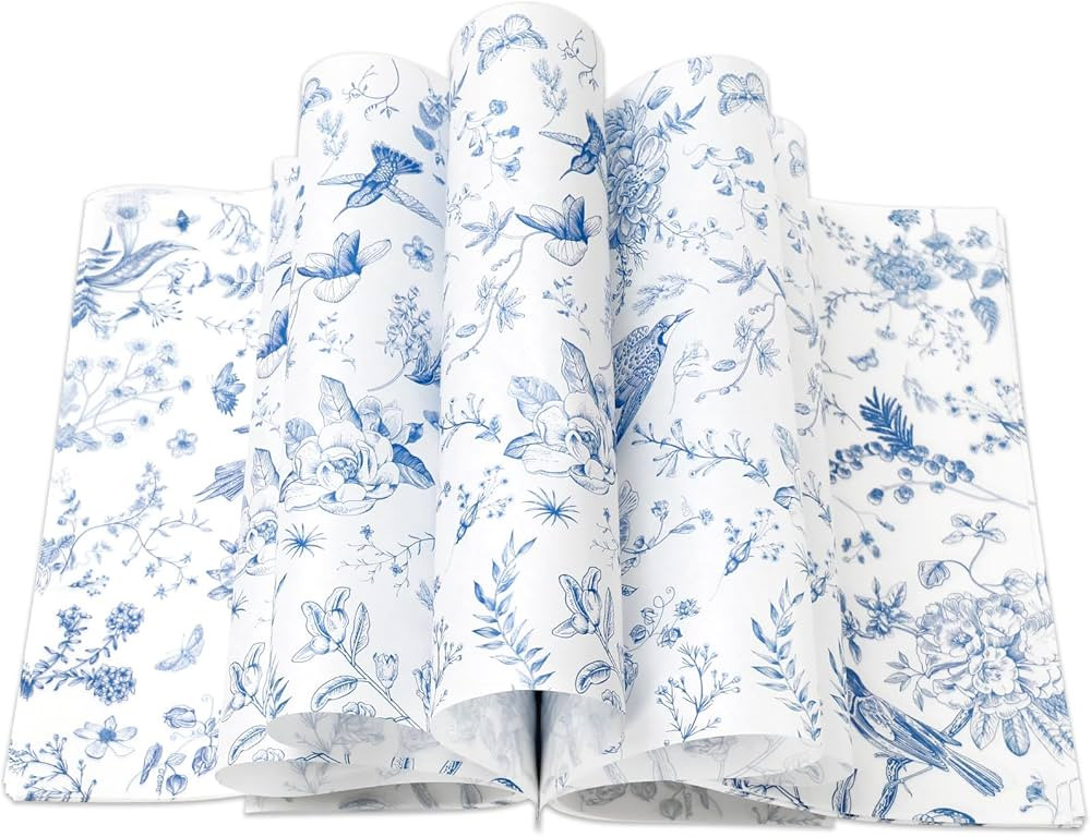150Pcs Blue Floral Wax Paper Chinoiserie Bird Flower Deli Paper Sandwich Wrap Paper Tissue Waterp... | Amazon (US)