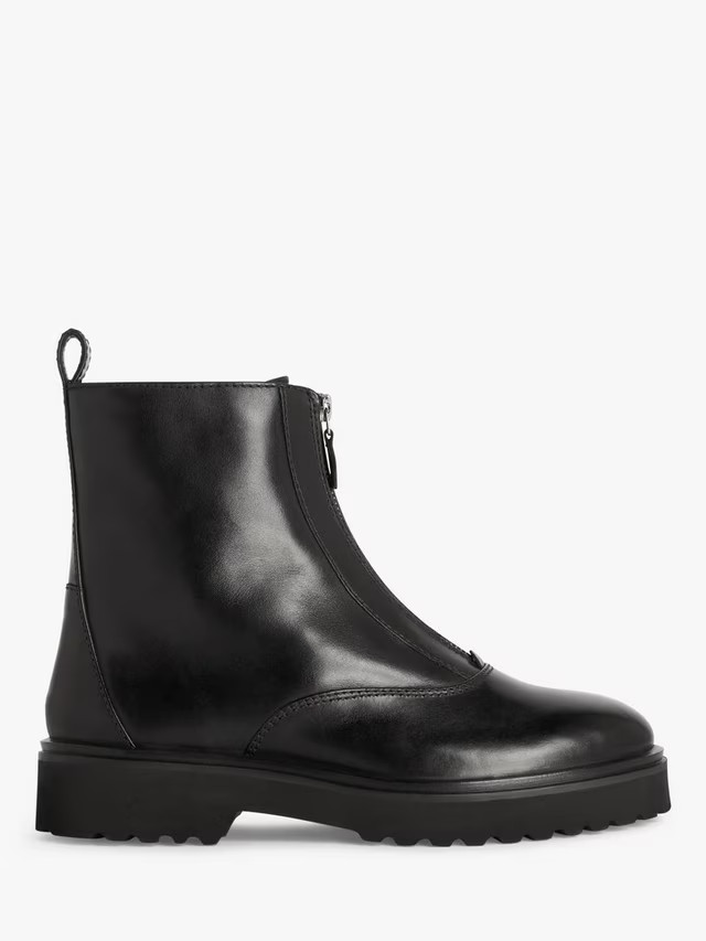 John Lewis ANYDAY Purdie Leather Zip Front Ankle Boots, Black | John Lewis (UK)