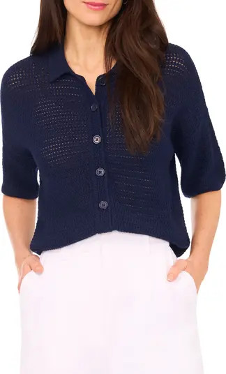 Halogen® Open Stitch Button-Up Polo Sweater | Nordstrom | Nordstrom