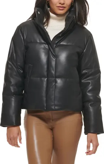 Water Resistant Faux Leather Puffer Jacket | Nordstrom