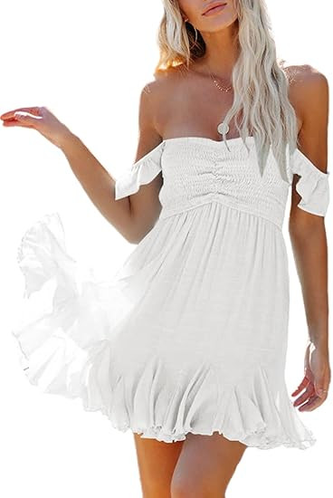 Fixmatti Women Summer Smock Tube Top Dress Off Shoulder Ruffles A-Line Flowy Dresses | Amazon (US)