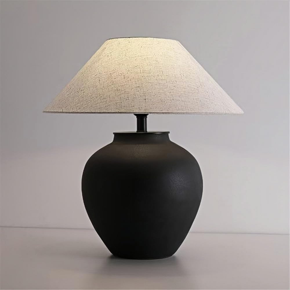 Farmhouse Terracotta Pot Table Lamp with Rough Ceramic & Fabric Lampshade for Living Room Hotel G... | Amazon (US)