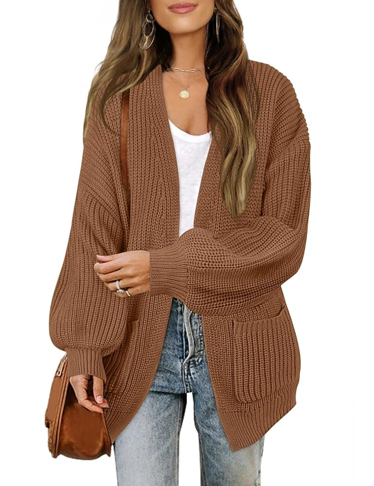 MEROKEETY Women's 2025 Open Front Chunky Cardigans Lantern Long Sleeve Oversized Knit Outwear wit... | Amazon (US)