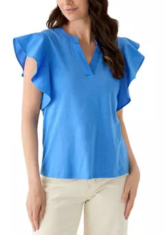 Crown & Ivy™ Women's Flutter Woven Sleeve Knit Top | Belk