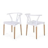 Christopher Knight Home Victoria Modern Dining Chair with Beech Wood Legs (Set of 2), White and N... | Amazon (US)