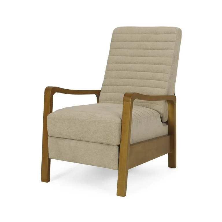 GDF Studio Neihart Contemporary Channel Stitch Pushback Recliner, Sand Fabric and Teak | Walmart (US)