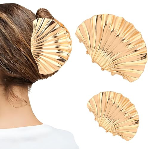 Hotalisona Gold Shells Claw Clip Metal Fancy Big Extra Large + Small Seashells Claw Hair Clips for Thick Beach Hair Accessories for Women Girls(2 Pcs) | Amazon (US)