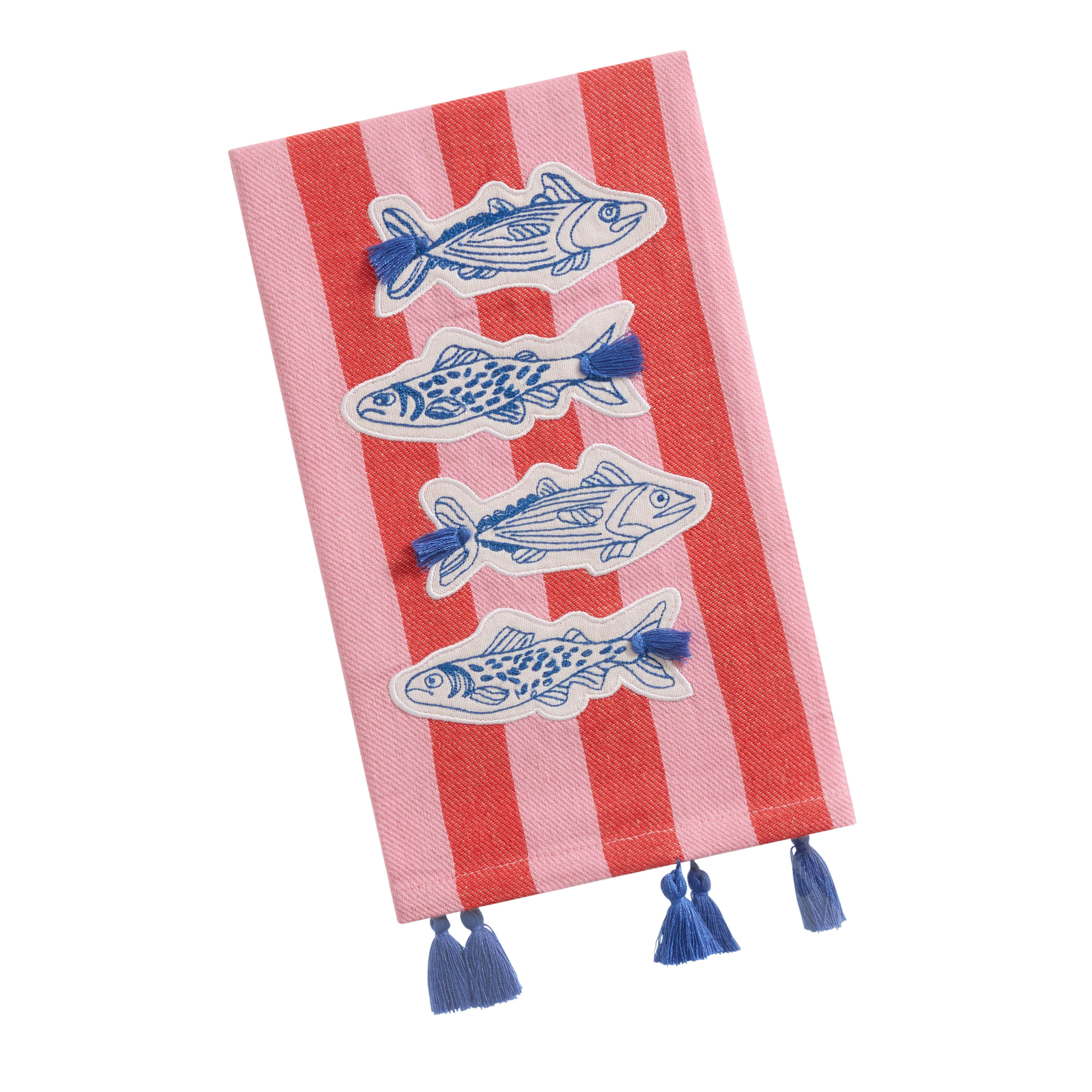 Pink and Blue Stripe Fish Embroidered Kitchen Towel | World Market
