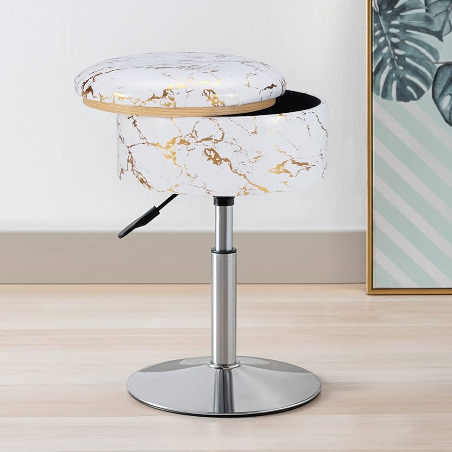 Leather Storage Ottoman Vanity Stool, 18" to 23" Height Adjustable Foot Stool Upholstered Round F... | Amazon (US)