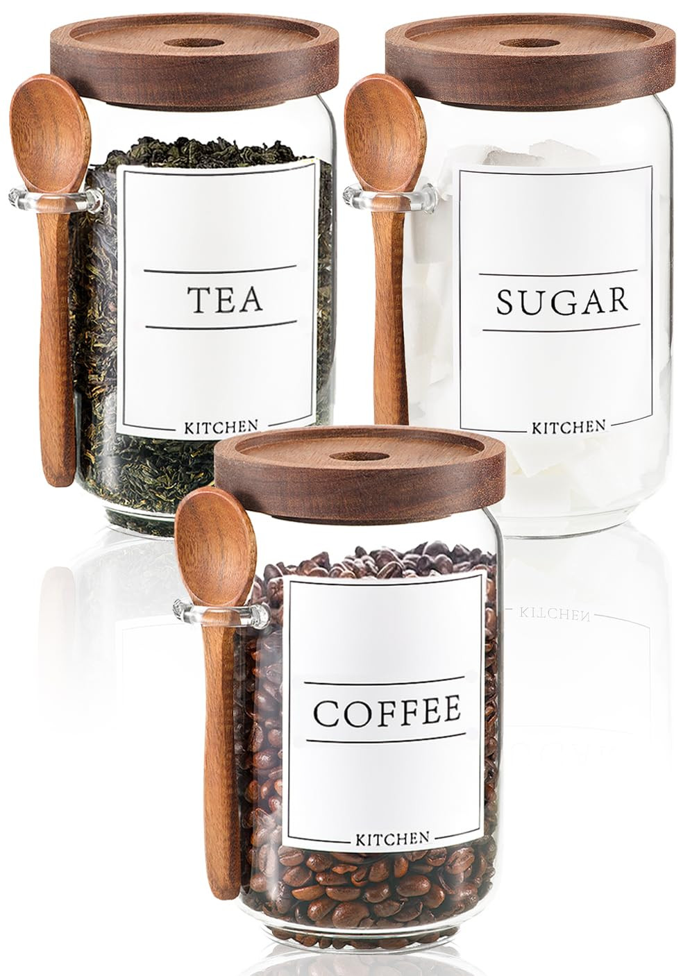 KOSKIMER Coffee and Sugar Container Set, Glass Coffee Jars with Wooden Lids and Scoops, Decorativ... | Amazon (US)