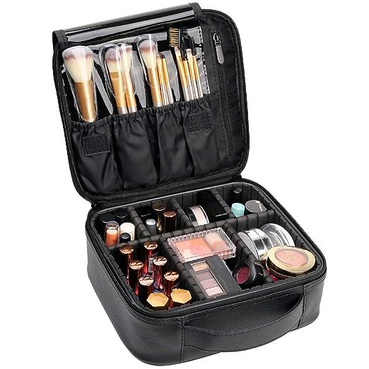 VASKER Makeup Case Travel Cosmetic Bag Leather Organizer Bag with Adjustable Divider Storage Case... | Amazon (US)