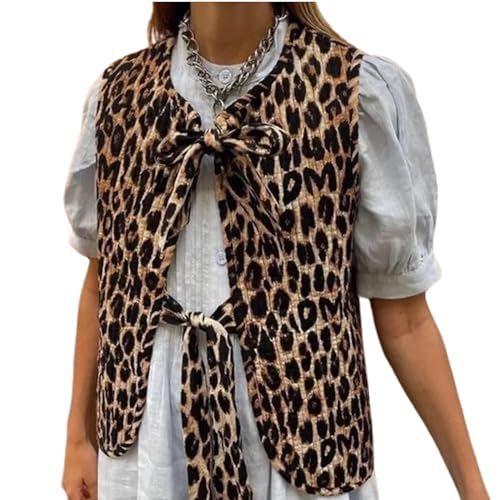 Leopard Print Tie Front Tops for Women Y2k Vest Top Waistcoat Cheetah Print Bow Top Fashion Casual Vests (Leopard,M,Medium) | Amazon (US)