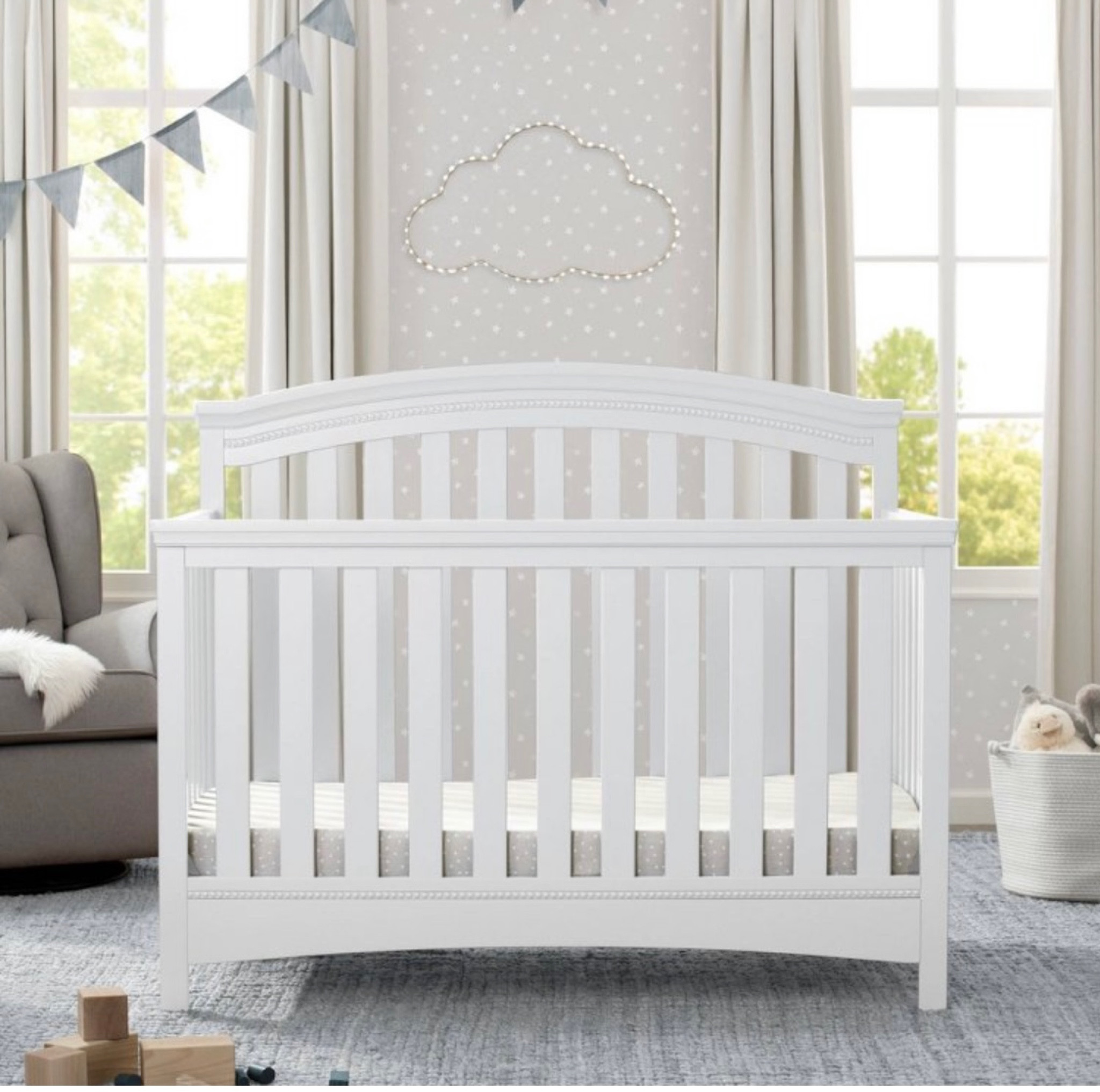 Everything on Kendra’s crib! 
Breathable mattress
Security blanket 
Crib4-1 useful until your little one is 2-3 years old!
Burst bees crib sheets