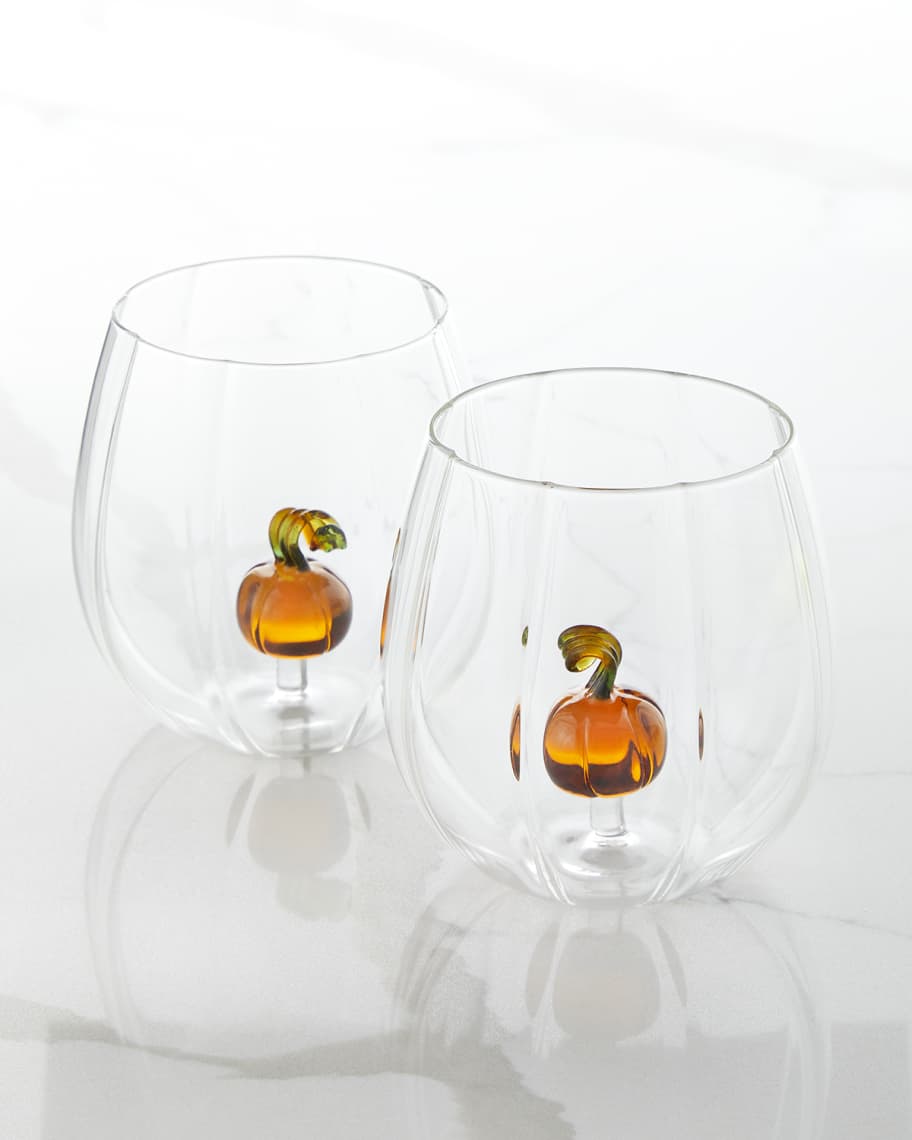 Neiman Marcus Pumpkin Stemless Wine Glasses in Gift Box, Set of 2 | Horchow