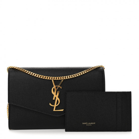 SAINT LAURENT Grain De Poudre Uptown Chain Wallet Black | Fashionphile