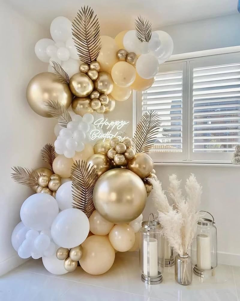 Komiikka Blush Gold Balloon Garland Kit, 118pcs White Nude Chrome Champagne Gold Balloons for Bri... | Amazon (US)