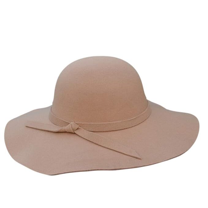 KN Accessories Women's Wide Brim Wool Ribbon Band Floppy Hat 4 Colors | Amazon (US)