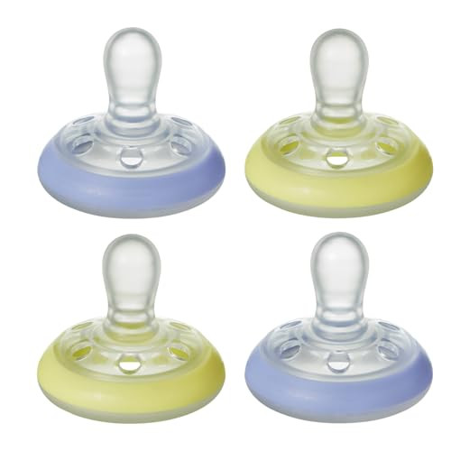 Tommee Tippee Breast-like night pacifier, 0-6 months with breast-like shape and glow in the dark technology, 4-Count, Blue/Yellow | Amazon (US)