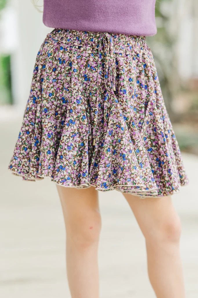 Girls: Look Your Way Blue/Purple Ditsy Floral Ruffled Skort | The Mint Julep Boutique