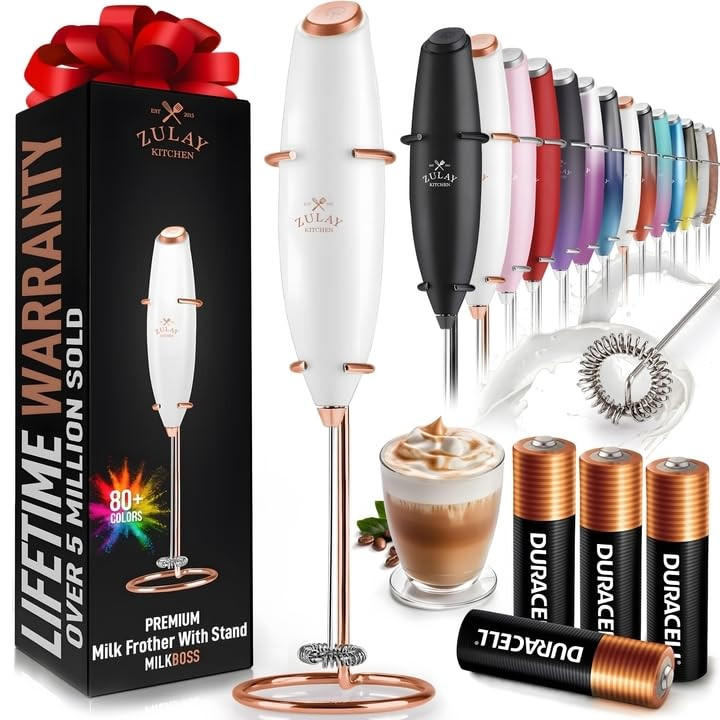 Zulay Powerful Milk Frother (4 Duracell Batteries Included) - Handheld Milk Frother Wand Drink Mi... | Amazon (US)