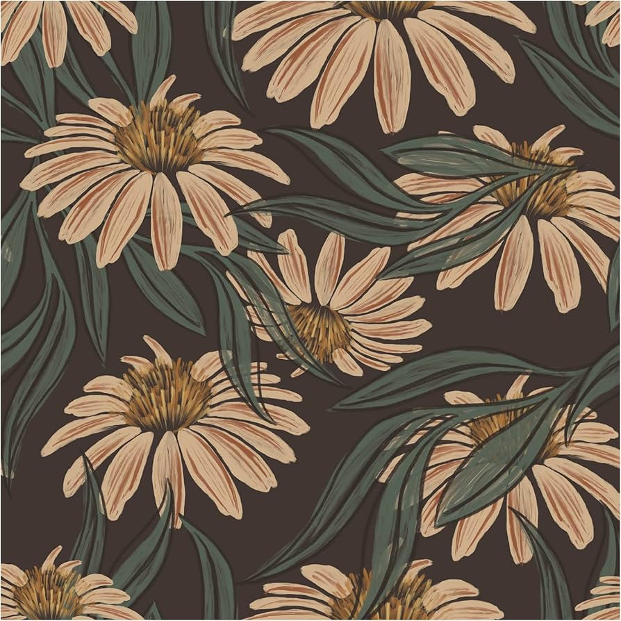 HAOKHOME 93292 Vintage Peel and Stick Wallpaper Floral Brown/PeachPuff/Green Daisy Wall Decor Hom... | Amazon (US)