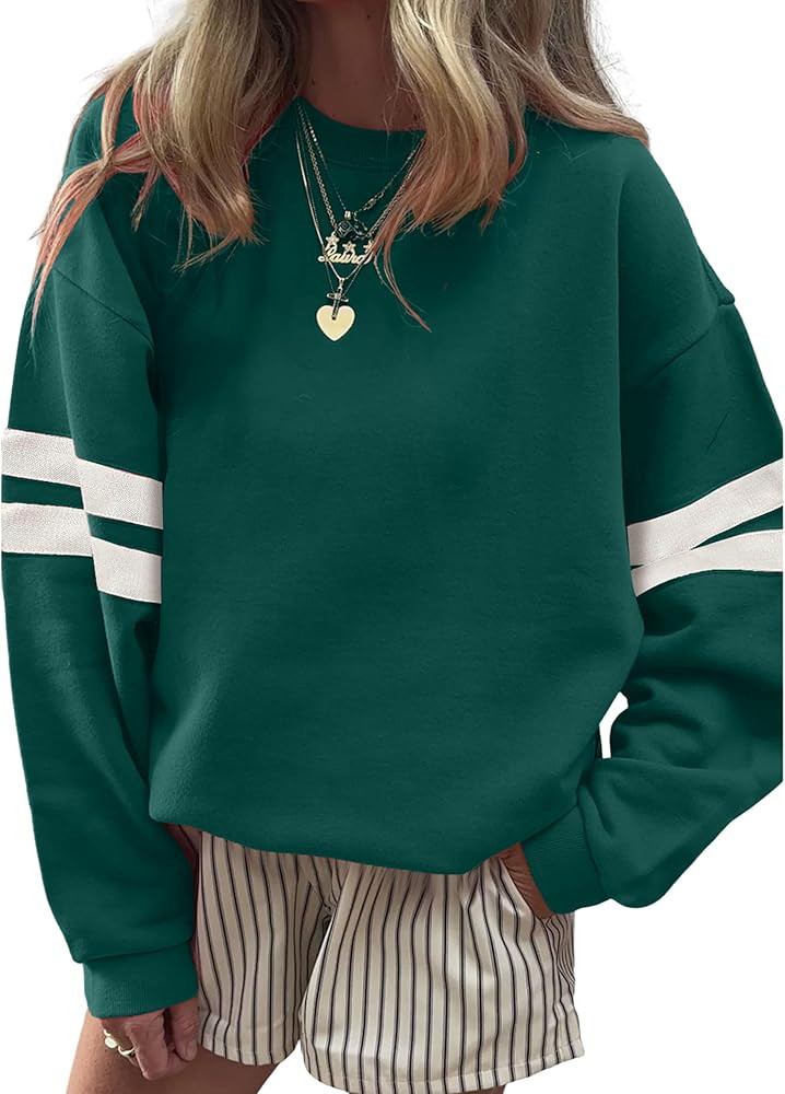 SELINK Womens Varsity Striped Oversized Sweatshirt Crewneck Long Sleeve Casual Fashion Pullover T... | Amazon (US)
