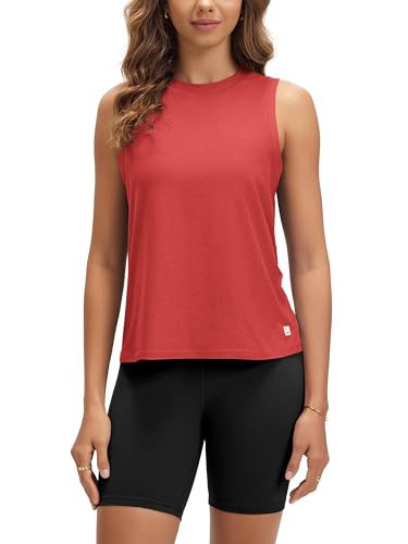ODODOS Women's Performance Tank Ultra Soft odSTRATUM Tech Sleeveless Tee Shirts High Crew Neck Pullover Top, Red Heather, Large | Amazon (US)
