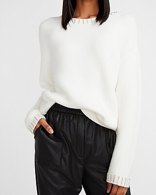 Rhinestone Embellished Crew Neck Sweater | Express
