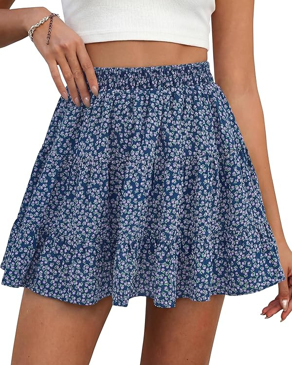 BTFBM Summer Skirts for Women 2026 Floral High Waist Shorts Underneath Boho Tiered Flowy Tennis S... | Amazon (US)