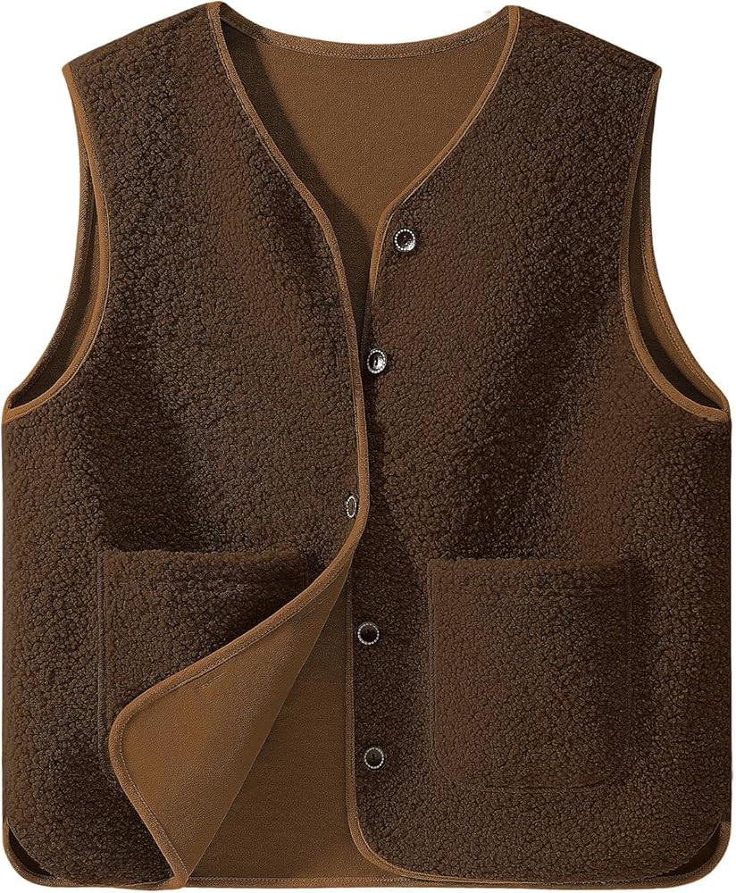 Women's Fleece Fuzzy Vest Winter Warm V Neck Sleeveless Outerwear Lightweight Casual Waistcoat wi... | Amazon (US)