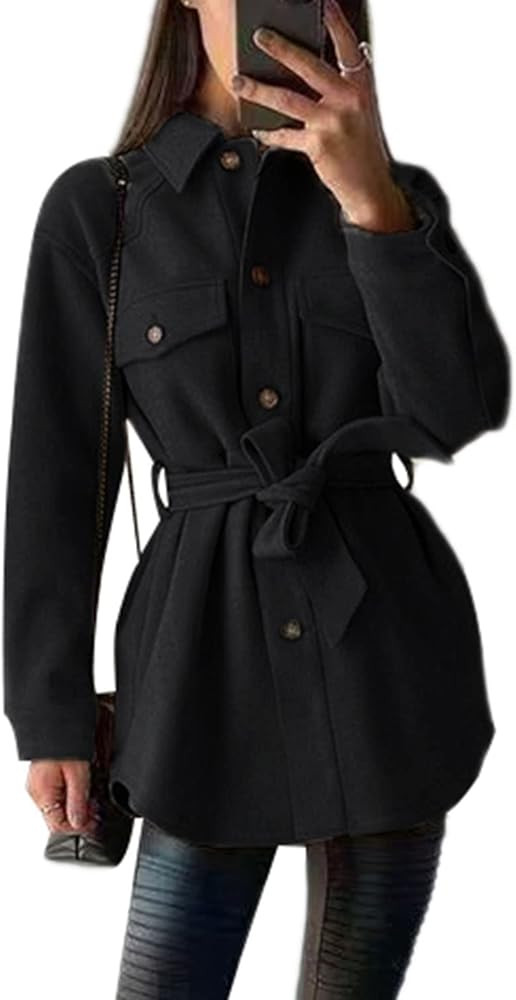PRETTYGARDEN Women's Winter Trench Coats Lapel Single Breasted Mid Length Peacoat Belted Outwear Jac | Amazon (US)
