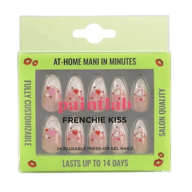 PaintLab Frenchie Kiss Reusable Press-On Gel Nails Kit, French Tip with Hearts, 24 Count | Walmart (US)