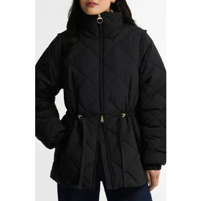Barbour Tanfield Quilted Puffer Jacket in Black/ancient at Nordstrom, Size 8 | Nordstrom