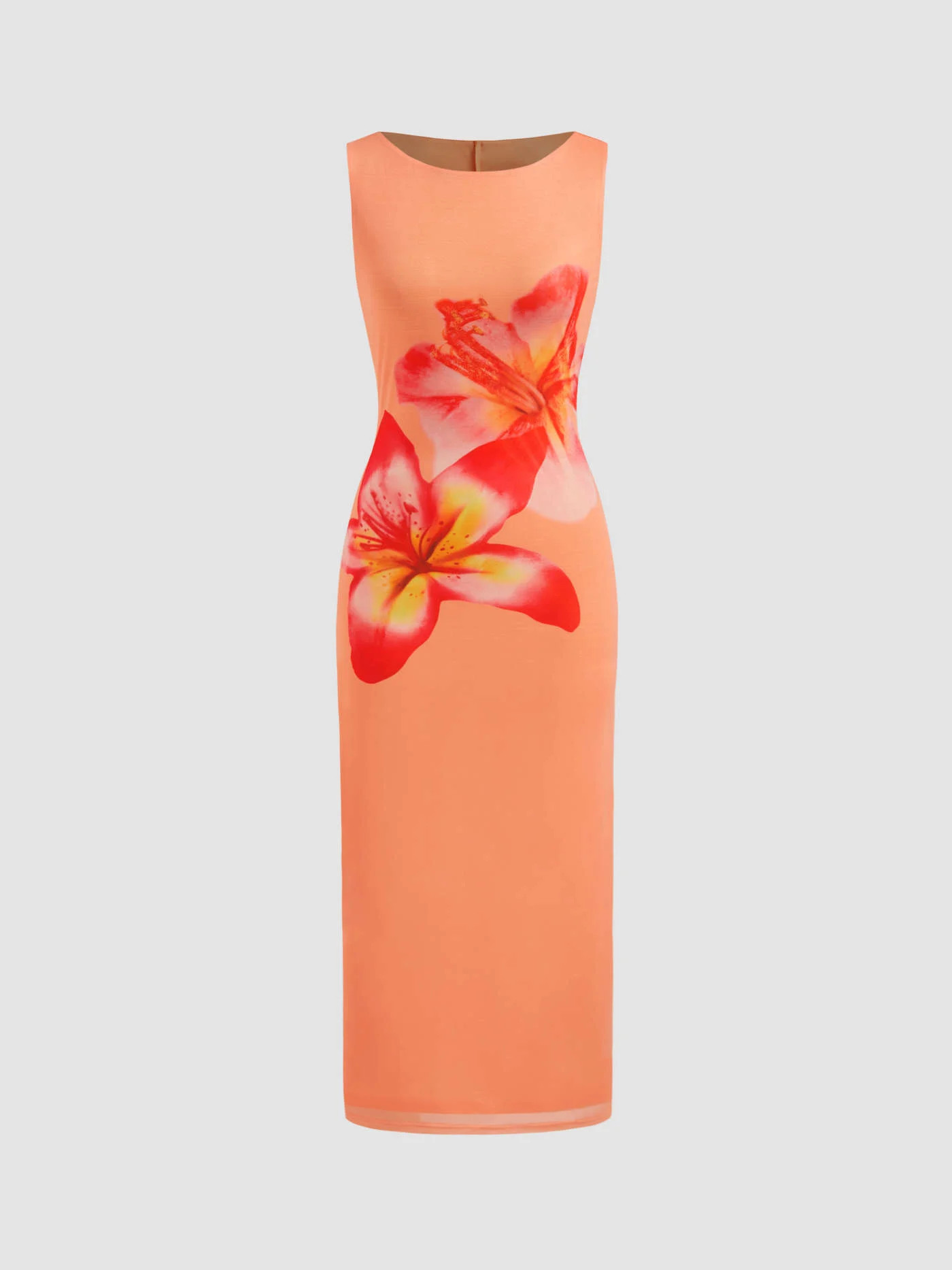 Mesh Boat Neck Tropical Floral Split Maxi Dress | Cider