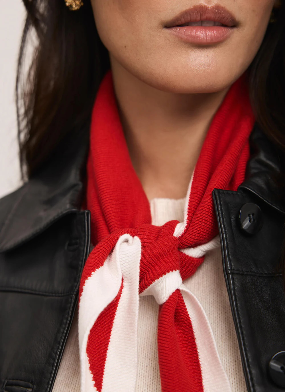 Red Cotton Blend Triangle Knit Scarf | Mint Velvet