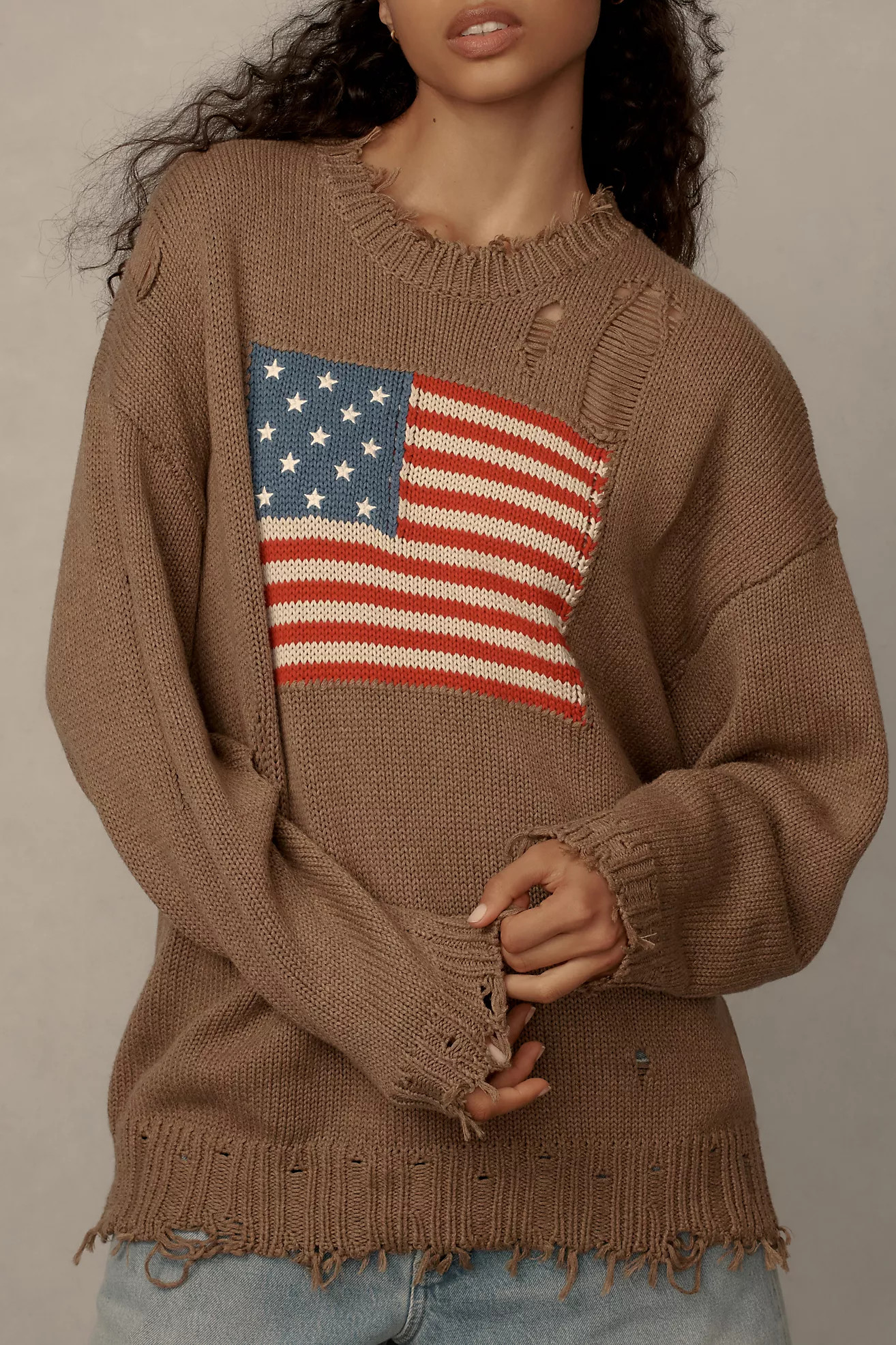 Denimist Crew-Neck American Flag Distressed Sweater | Anthropologie (US)