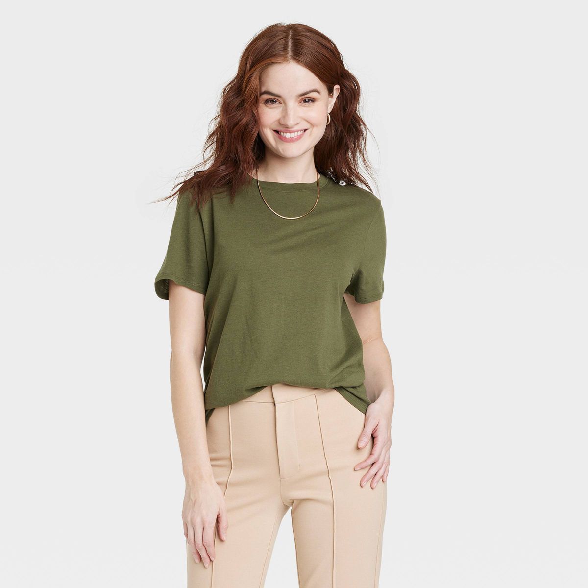 Women's Short Sleeve T-Shirt - A New Day™ Olive S | Target