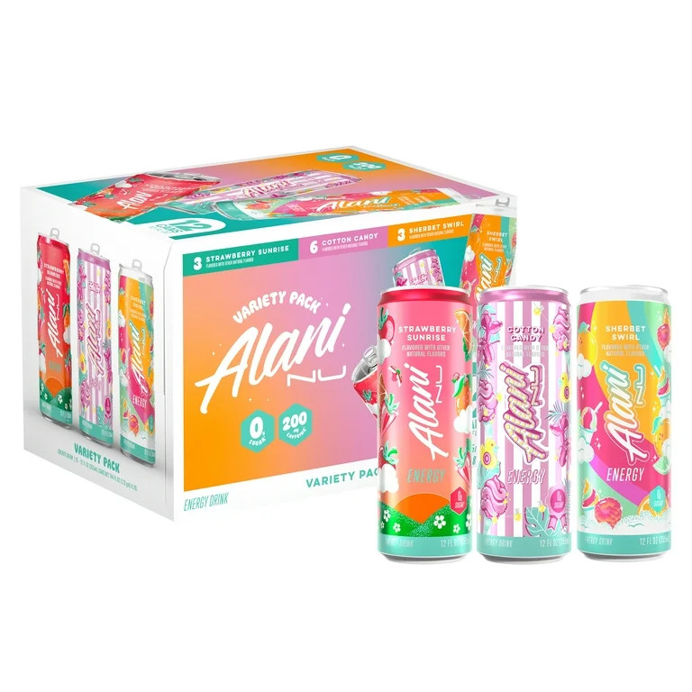 Alani Nu, Variety Pack Cotton Candy, Straw Sunrise, Sherbert Swirl, 12 fl oz, pack of 12 | Walmart (US)