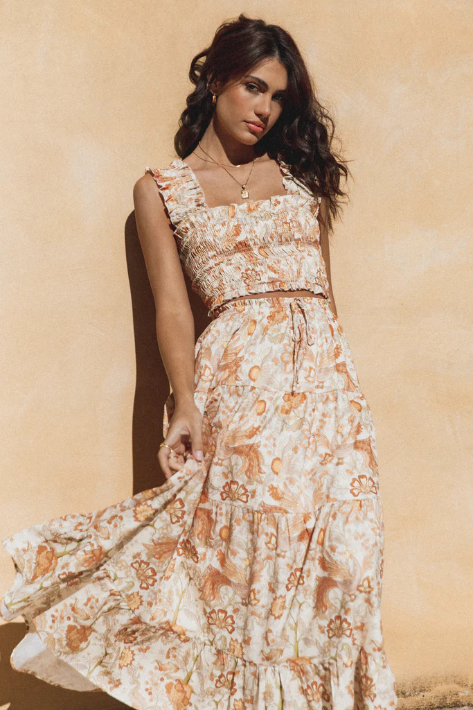 Leo Maxi Skirt - Tan Floral | Petal & Pup (AU)