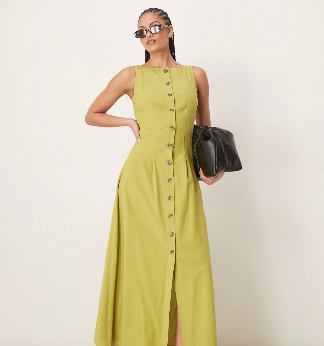 Spring dresses : ASOS DESIGN Tall slash neck button down vest maxi dress in green @ASOS 