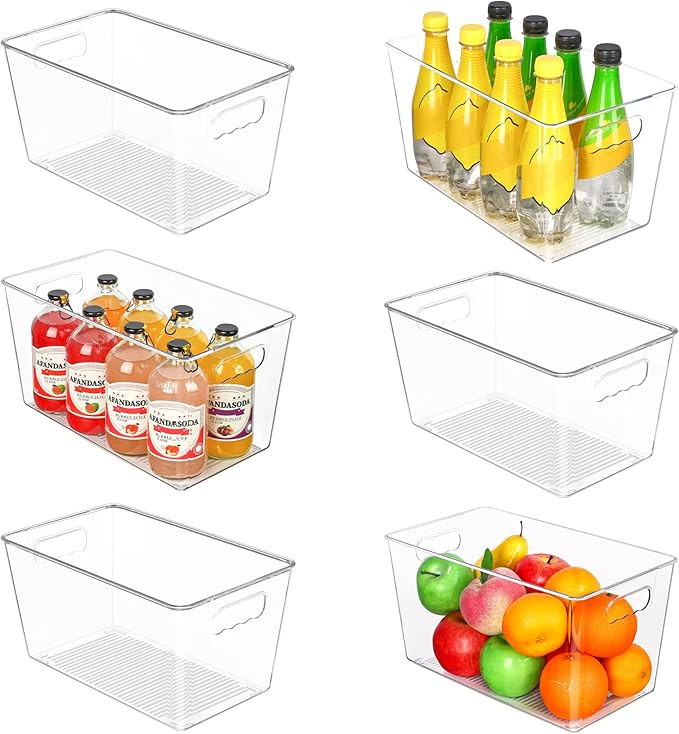 Vtopmart 6 PCS Clear Plastic Storage Bins, Pantry Organizer Containers with Handle for Refrigerat... | Amazon (US)
