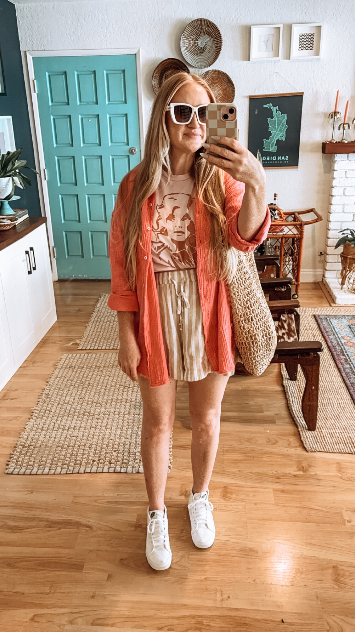 Easy summer graphic tee look with a pop of Barbie pink! 💕💕

Barbie style, hot pink,  button down, cover up, graphic tee, dolly tee, striped shorts, vans, high top sneakers, straw tote, casual outfit, mom outfit, summer outfit, everyday look, Dolly Parton

#LTKFindsUnder50 #LTKStyleTip #LTKFindsUnder100