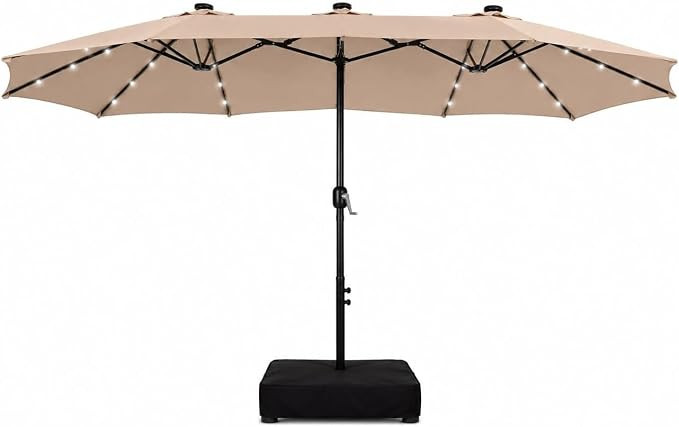 PHI VILLA 15ft Large Patio Umbrella with Base&Solar Lights,Rectangle,Beige | Outdoor Double-Sided... | Amazon (US)