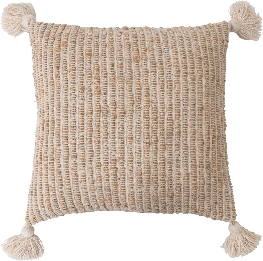 Creative Co-Op Woven Cotton Striped Tassels Pillow, 20" L x 20" W x 2" H, Cream | Amazon (US)