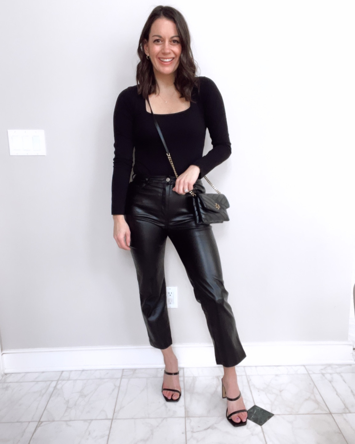 Date night outfit idea - amazon bodysuit (runs tts wearing a small), amazon leather pants (run Tts wearing a small but cut the hem), amazon heels (Tts) 

#LTKstyletip #LTKunder50 #LTKSeasonal